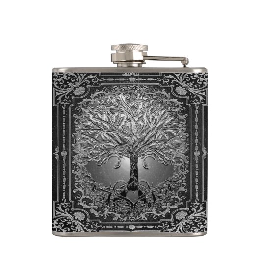 シルバー華美ツリーオブライフ古代フラ素朴スク フラスク (裏面)