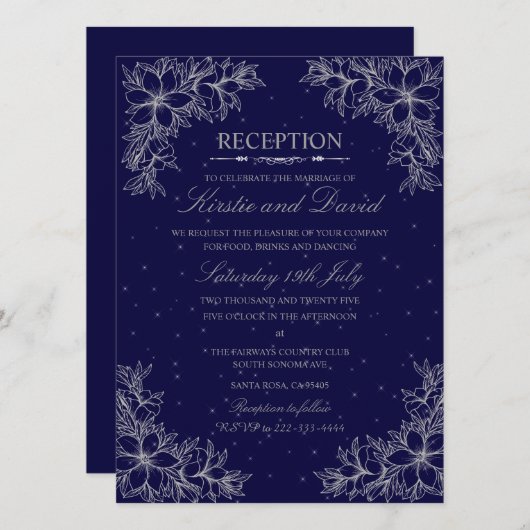 シルバー華美フローラウェディングレセプション 招待状 (正面/裏面)