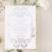 シルバー華美フローララインアートモノグラム結婚ズ 箔招待状