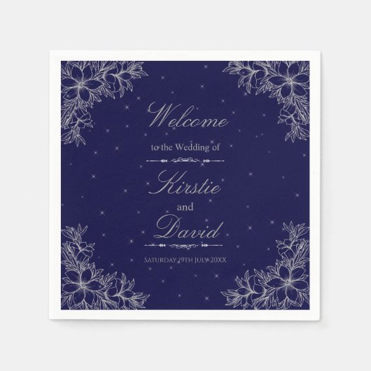 シルバー華美結婚フローラ スタンダードカクテルナプキン (正面)