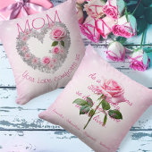 シルバー葉ハートとピンクローズママ クッション