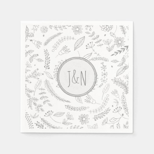 シルバー葉フローラウェディング素朴レセプション スタンダードカクテルナプキン (正面)