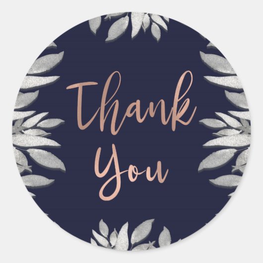 シルバー葉ボタニカルグラムブルーピンク結婚ズ ラウンドシール (正面)