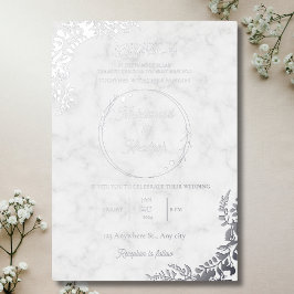 シルバー葉華美ス白大理石ムスリム結婚ズ 箔招待状