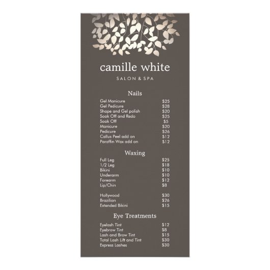 シルバー葉金ゴールド美しいサロン価格表メニュー ラックカード (正面)