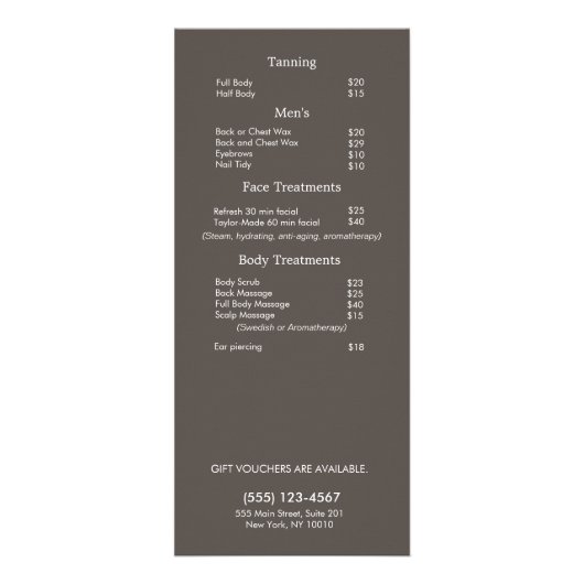 シルバー葉金ゴールド美しいサロン価格表メニュー ラックカード (裏面)