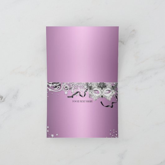 シルバー薄紫スパークルマスクマスカレードありがとう サンキューカード (内部)