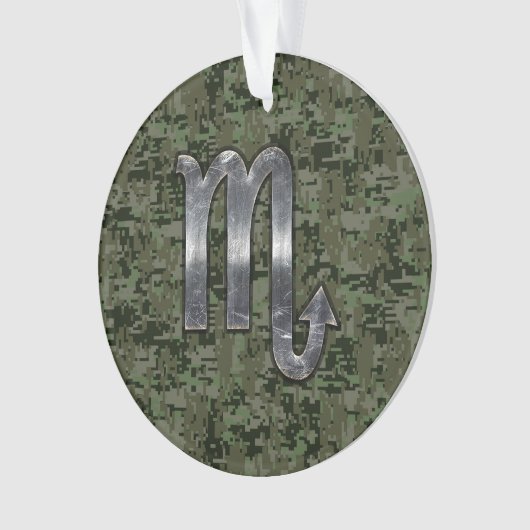 シルバー蠍座〔占星術の〕十二宮図サインウッドランドデジタル迷彩柄 オーナメント (正面)