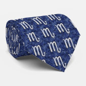 シルバー蠍座〔占星術の〕十二宮図サインオンブルー迷彩柄 ネクタイ (ロール)