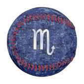 シルバー蠍座〔占星術の〕十二宮図サインオンブルー迷彩柄 野球ボール (正面左)