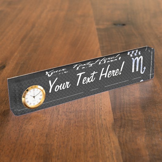 シルバー蠍座〔占星術の〕十二宮図サインブラックスネークスキン デスクネームプレート (側面)