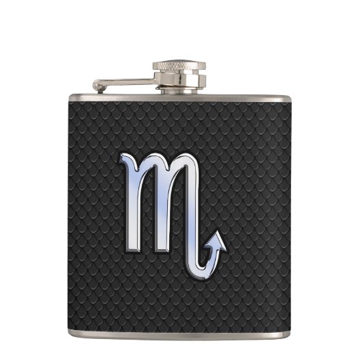 シルバー蠍座〔占星術の〕十二宮図サインブラックスネークスキン フラスク (正面)