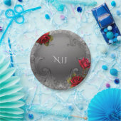 シルバー装飾ファンシーヴィンテージレッド結婚ローズ ペーパープレート (パーティー)