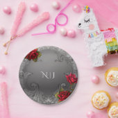 シルバー装飾ファンシーヴィンテージレッド結婚ローズ ペーパープレート (パーティー)