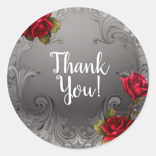 シルバー装飾ファンシーヴィンテージレッド結婚ローズ ラウンドシール (正面)