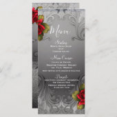 シルバー装飾ヴィンテージファンシー赤バラのメニュー メニュー (正面/裏面)