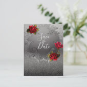 シルバー装飾ヴィンテージ赤いバラ日付を保存 案内ポストカード (スタンド正面)