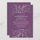 シルバー赤ちゃんの息エレガント梅の誕生日パーティー 招待状 (正面/裏面)