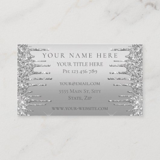 シルバー赤面グリッタースパークルドリップスモダン社 名刺 (裏面)