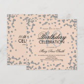 シルバー赤面ピンクグリッター紙吹雪40th誕生日 招待状 (正面/裏面)
