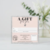 シルバー赤面ピンクスクウェア商品券のロゴ (スタンド正面)