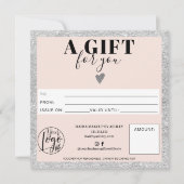 シルバー赤面ピンクスクウェア商品券のロゴ (正面)