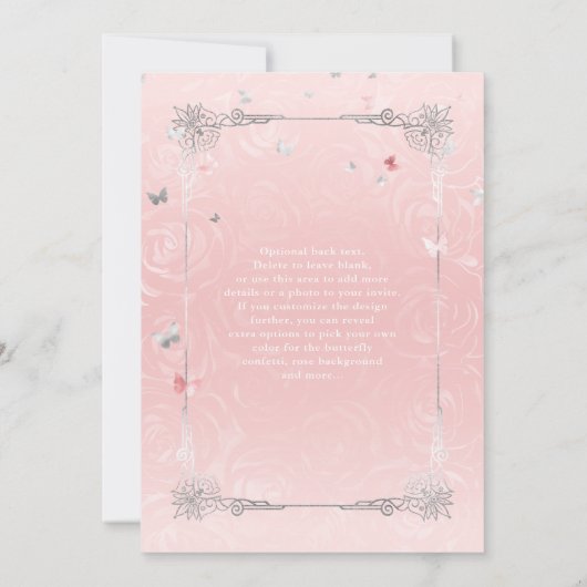 シルバー赤面ピンクローズウォーターカラーキンセアニェラ 招待状 (裏面)