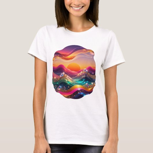 シルバー輝く夕日ビーチの名言Tシャツ Tシャツ (正面)