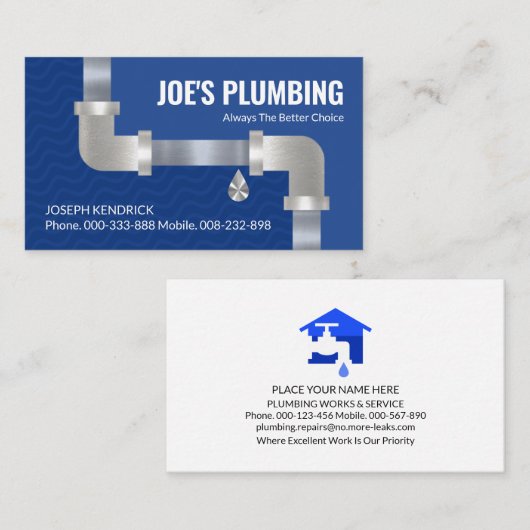 シルバー配管管青い洪水ウォーターズプラマー 名刺 (正面/裏面)