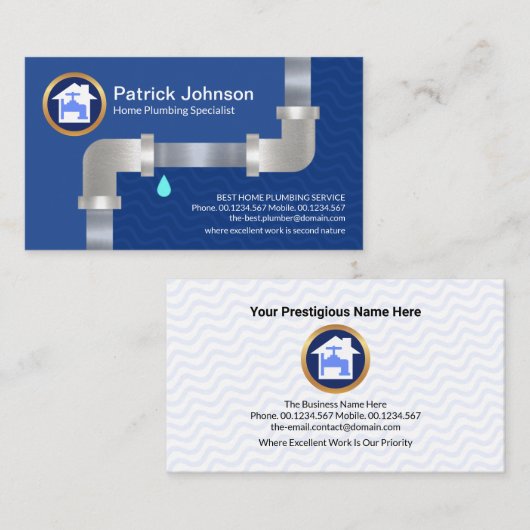 シルバー配管管青い洪水ウォーターズプラマー 名刺 (正面/裏面)