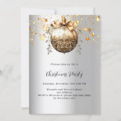 シルバー金ゴールドのボーブル星ビンテージクリスマスパーティー 招待状 (正面)