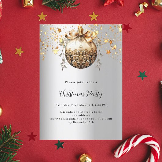 シルバー金ゴールドのボーブル星ビンテージクリスマスパーティー 招待状