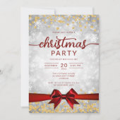 シルバー金ゴールドウィンタースノーフレーク会社レッドリボン 招待状 (正面)