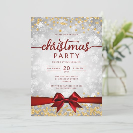 シルバー金ゴールドウィンタースノーフレーク会社レッドリボン 招待状 (スタンド正面)