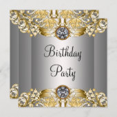 シルバー金ゴールドウーマンズバースデーパーティー 招待状 (正面/裏面)