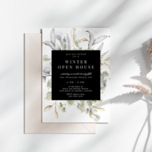 シルバー金ゴールドエレガントフローラスクエアオープンハウス 招待状