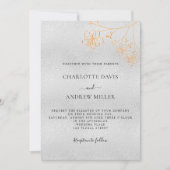 シルバー金ゴールドエレガントフローラ結婚ラグジュアリー 招待状 (正面)