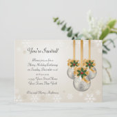 シルバー金ゴールドオーナメントズボウズホリーホリデイカード 招待状 (スタンド正面)