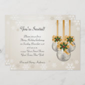 シルバー金ゴールドオーナメントズボウズホリーホリデイカード 招待状 (正面/裏面)