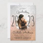シルバー金ゴールドグラデーショングリッターハロー写真卒業 招待状 (正面)