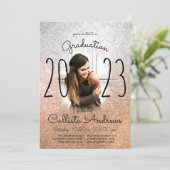 シルバー金ゴールドグラデーショングリッターハロー写真卒業 招待状 (スタンド正面)