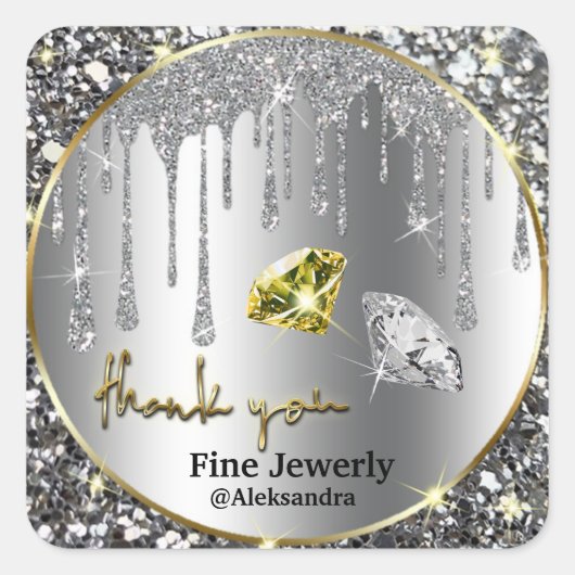 シルバー金ゴールドグリッタードリップ スクエアシール (正面)