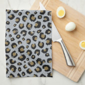 シルバー金ゴールドグリッターブラックレオパードプリント キッチンタオル (四つ折り)