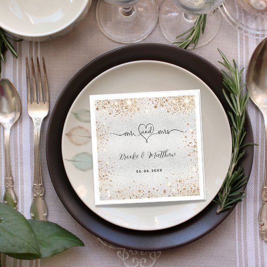 シルバー金ゴールドグリッターミセス結婚ハート スタンダードカクテルナプキン