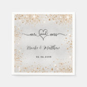 シルバー金ゴールドグリッターミセス結婚ハート スタンダードカクテルナプキン (正面)