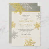 シルバー金ゴールドスノーフレークウィンターウェディング招待状 招待状 (正面/裏面)