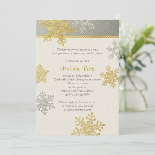シルバー金ゴールドスノーフレークウィンタークリスマスホリデー 招待状 (スタンド正面)