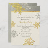 シルバー金ゴールドスノーフレークウィンタークリスマスホリデー 招待状 (正面/裏面)