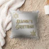 シルバー金ゴールドスノーフレークシーズンのグリーティングピロー クッション (ブランケット)