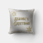 シルバー金ゴールドスノーフレークシーズンのグリーティングピロー クッション (正面)